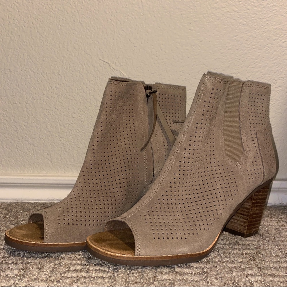 Toms, Open Toe, Suede Booties. Size 6.5, Barely W… - image 1